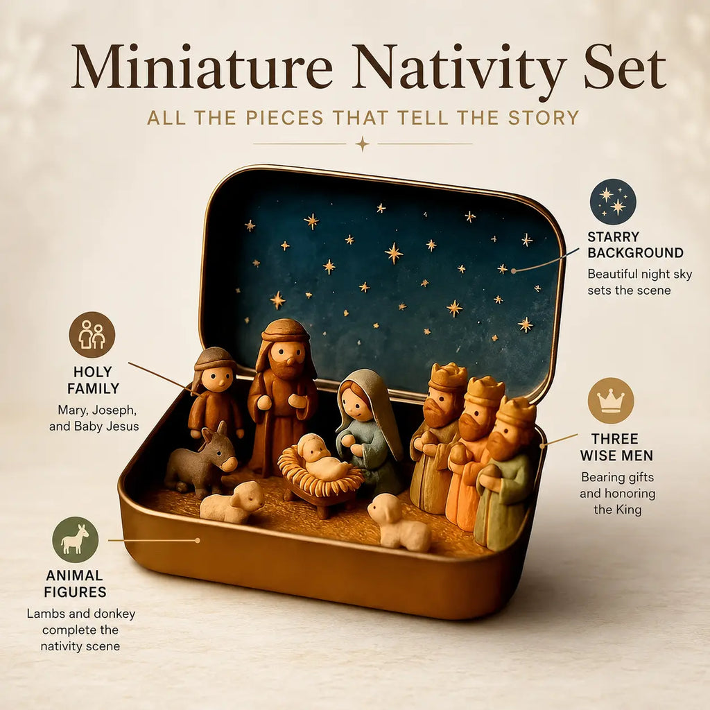 Pocket-Size Mini Nativity Scene Set with Storage Box – Hand-Painted Christmas Table Decor