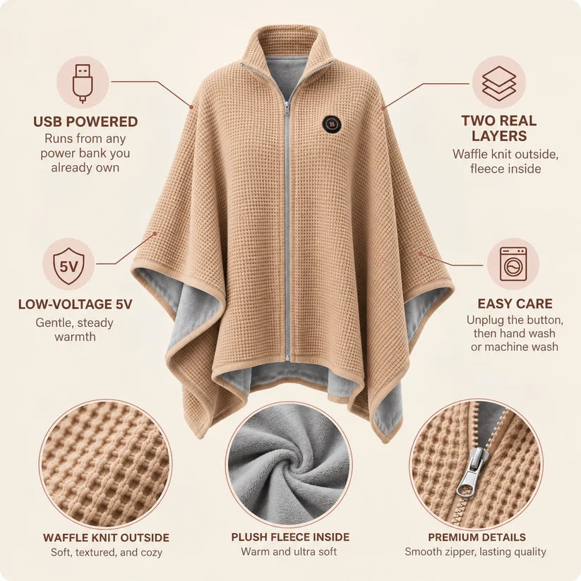 ❄️ Wearable Heated Blanket Poncho – USB Powered Hands-Free Cozy Warmth 🔋