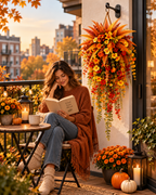 🍂 UV-Resistant Faux Boston Fern Hanging Plant – Cozy Fall & Winter Outdoor Decor