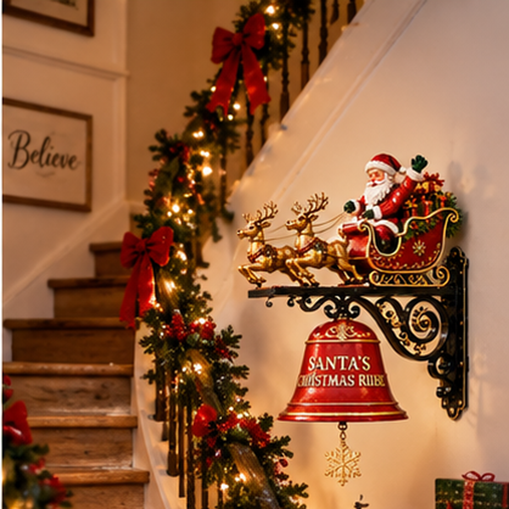 🎅Vintage Santa Claus & Reindeer Welcome Bell | Holiday Porch & Doorway Hanging Decor 🔔