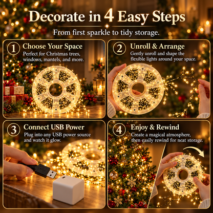 LED Firecracker Fairy String Lights, 65.6ft 600 LEDs / 164ft 1500 LEDs, USB Powered with Storage Reel