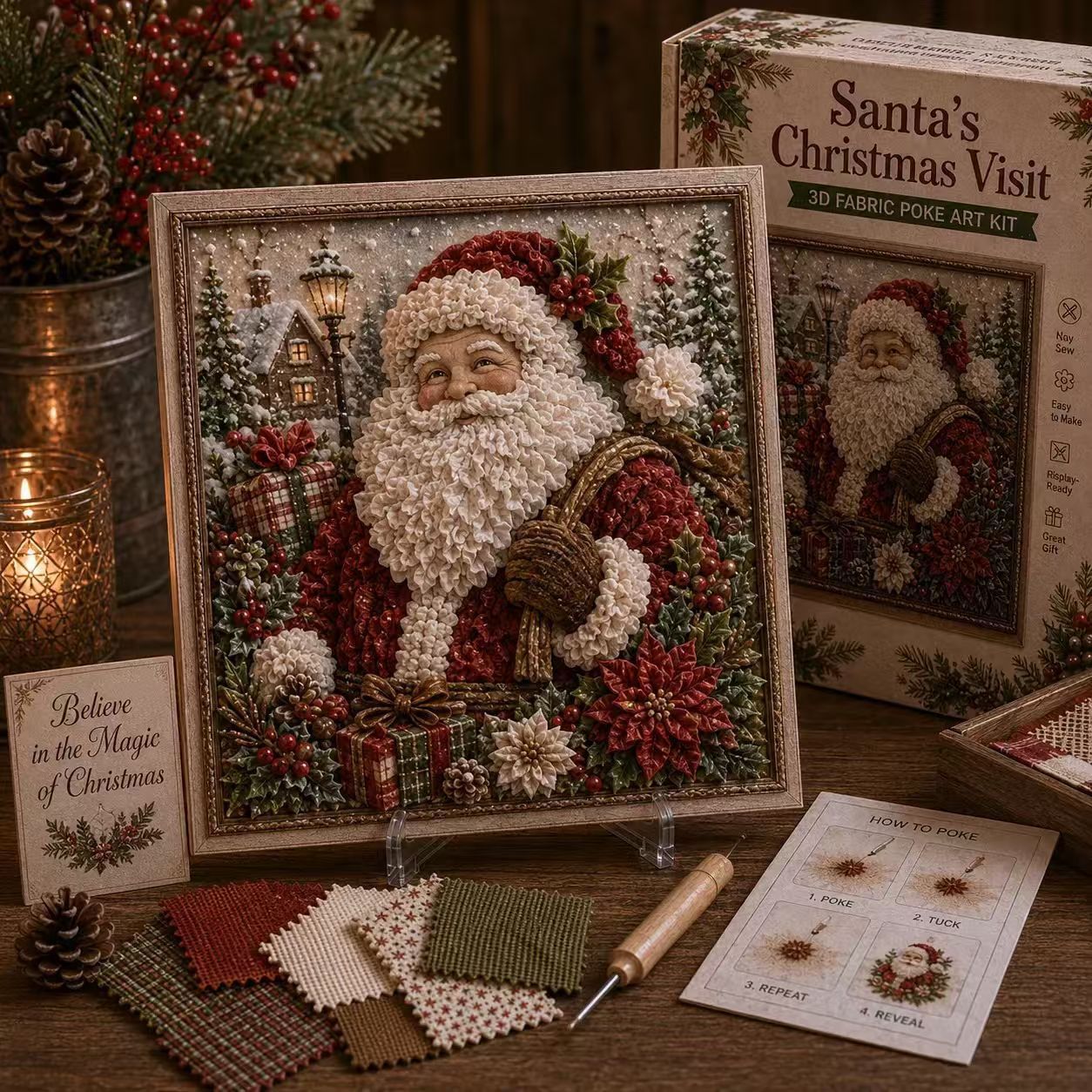 🎄 Christmas Magic: 3D Fabric Poke Art Kit – DIY Holiday Craft & Festive Home Decor