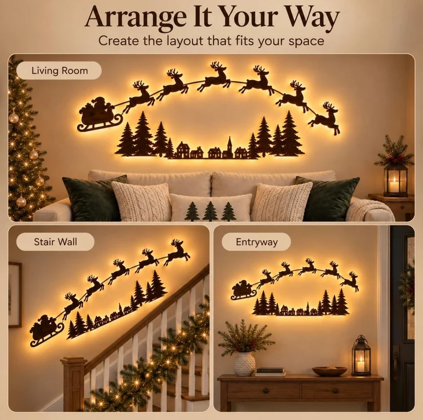 Santa & Reindeer Backlit Christmas Wall Decor for Living Room