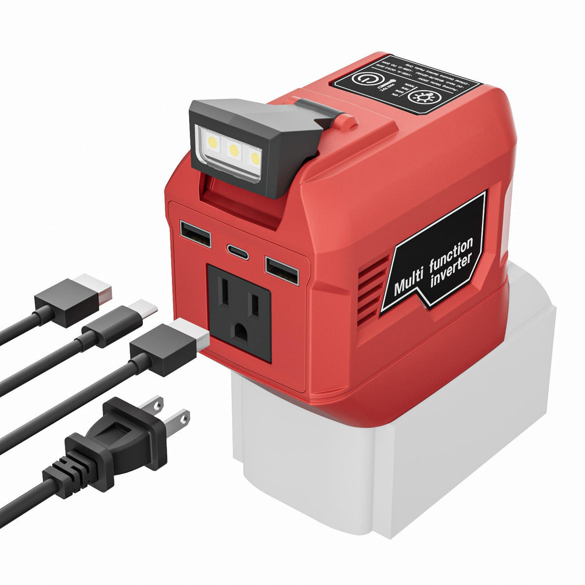 220W Portable Power Inverter with USB-C, Dual USB Ports & LED Work Light