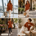 Women's casual loose solid color knitted pullover sweater