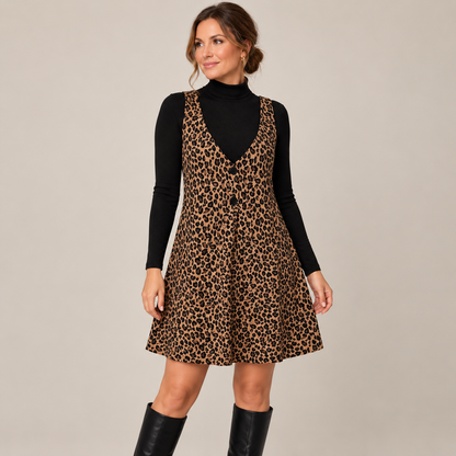 Women's Fall Leopard Print Two-Piece Layered Dress Set