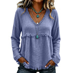 Bohemian Charm Fringe V-Neck Pullover — Effortless Elegance