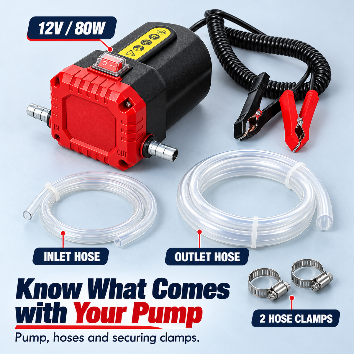 🛠️ 12V 80W Electric Oil Extractor & Diesel Transfer Pump Kit with Hoses – For Compatible Cars, Trucks, RVs & Boats