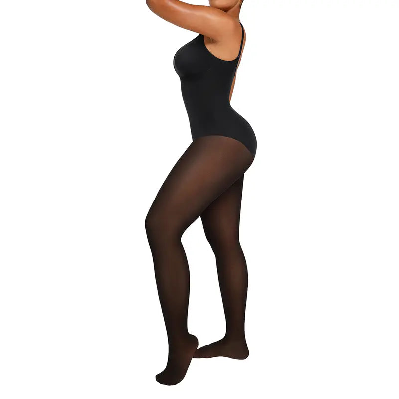 Fleece-Lined Sheer Shaping Bodysuit Tights – Warm, Smooth & Sculpted
