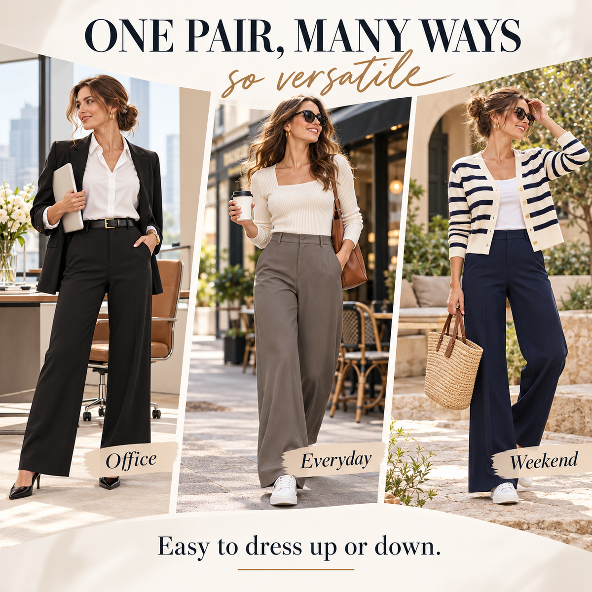 Women’s High-Waisted Wide Leg Work Pants | Stretchy Pull-On Business Casual Slacks with Pockets