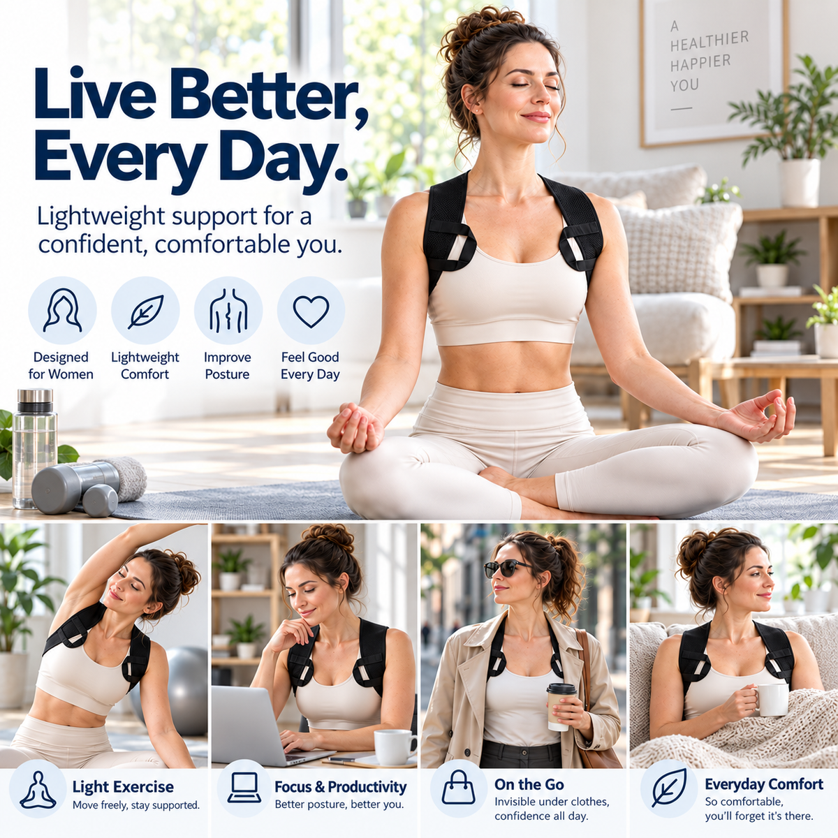 🧘‍♀️ Ergonomic Posture Support Strap – Elastic Back Straightener for Home & Office