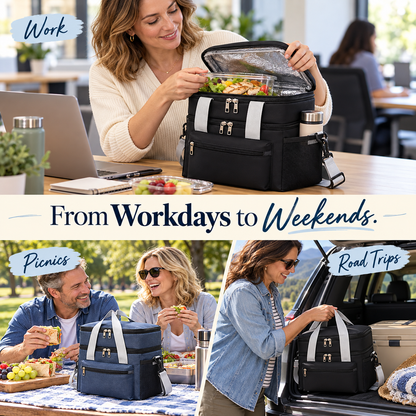 🍱 Dual-Layer Insulated Lunch Bag | Leakproof Cooler Tote with Strap ❄️