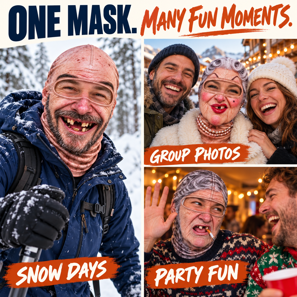 ❄️ Realistic Print Balaclava, Funny Full Face Ski Mask for Halloween & Winter Sports 👺