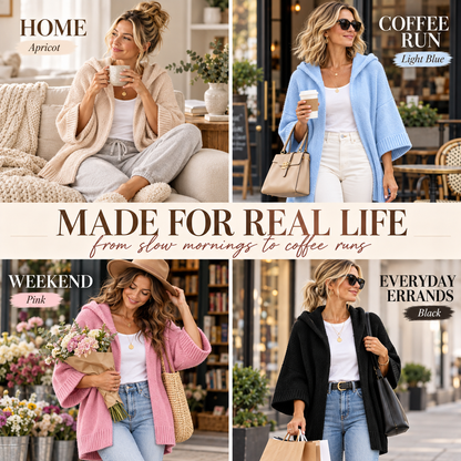 Women’s Hooded Open-Front Knit Cardigan – Relaxed 3/4 Sleeve Sweater