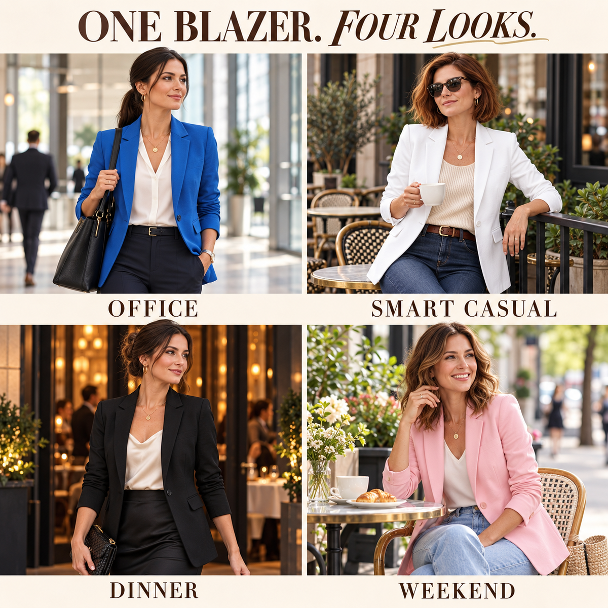 Women's Fitted Blazer – Soft Tailored Long Sleeve Jacket with Lapel & Pockets
