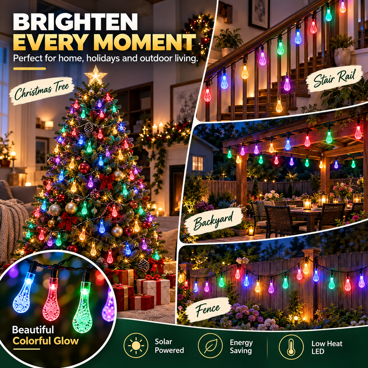✨72FT 200 LED Outdoor Solar String Lights - Waterproof Raindrop Magic💡