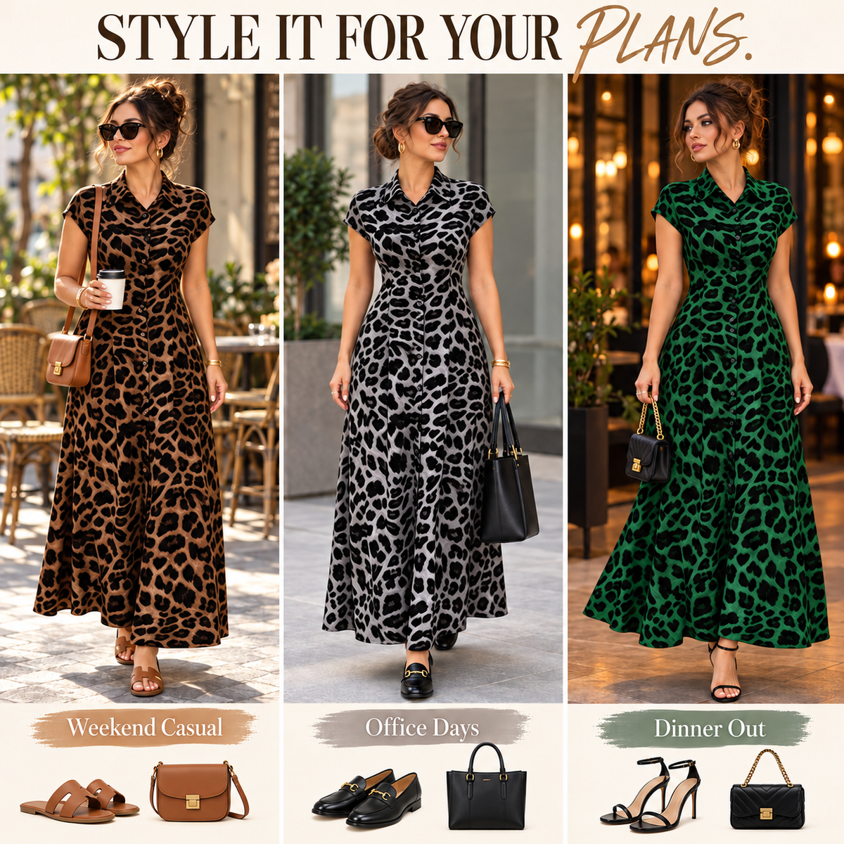 Women’s Leopard Print Maxi Shirt Dress
