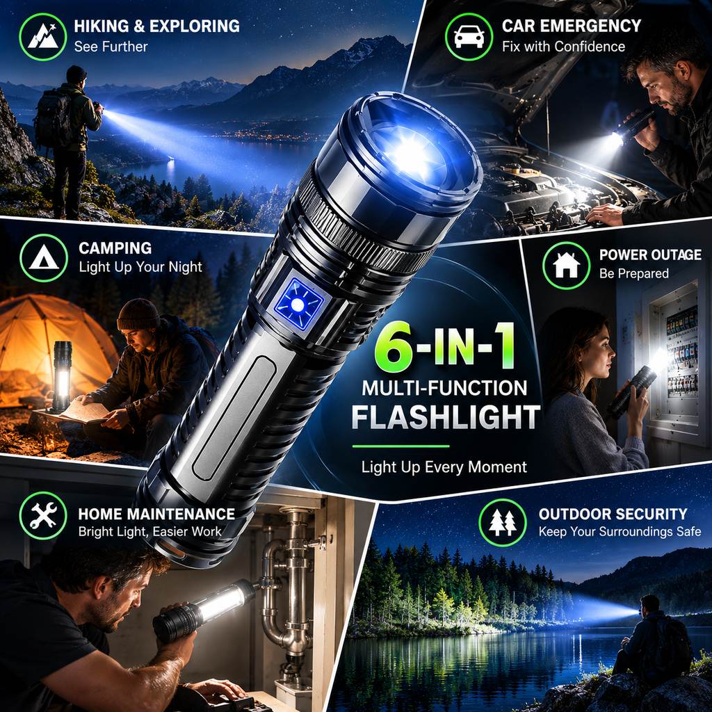 Military-Grade 2-in-1 Zoomable Tactical Flashlight & Emergency Power Bank: Ultra-Bright LED, COB Work Light & 5400mAh High-Capacity Battery 🔦⚡