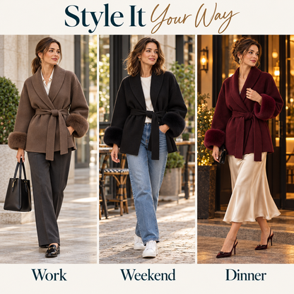Women's Luxury Plush-Cuff Belted Wrap Coat | Elegant Fall & Winter Thermal Jacket