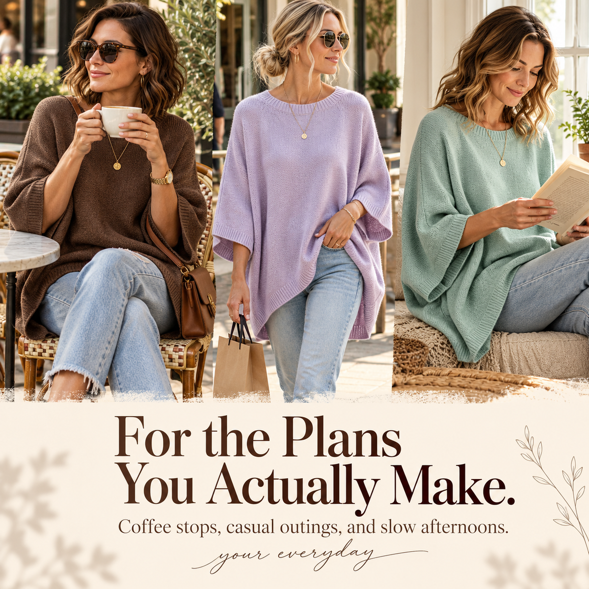 Everyday Relaxed Batwing Knit Sweater - Round Neck Oversized Pullover