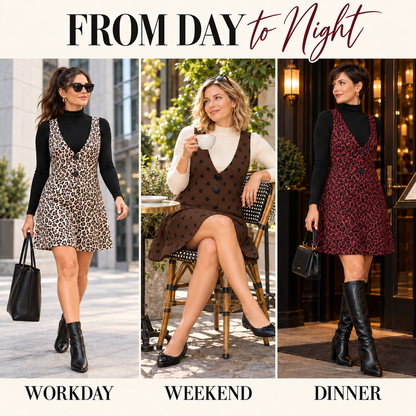 Women's Fall Leopard Print Two-Piece Layered Dress Set