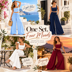 Women's Square Neck Two Piece Set – Flowy Wide Leg Pants Outfit