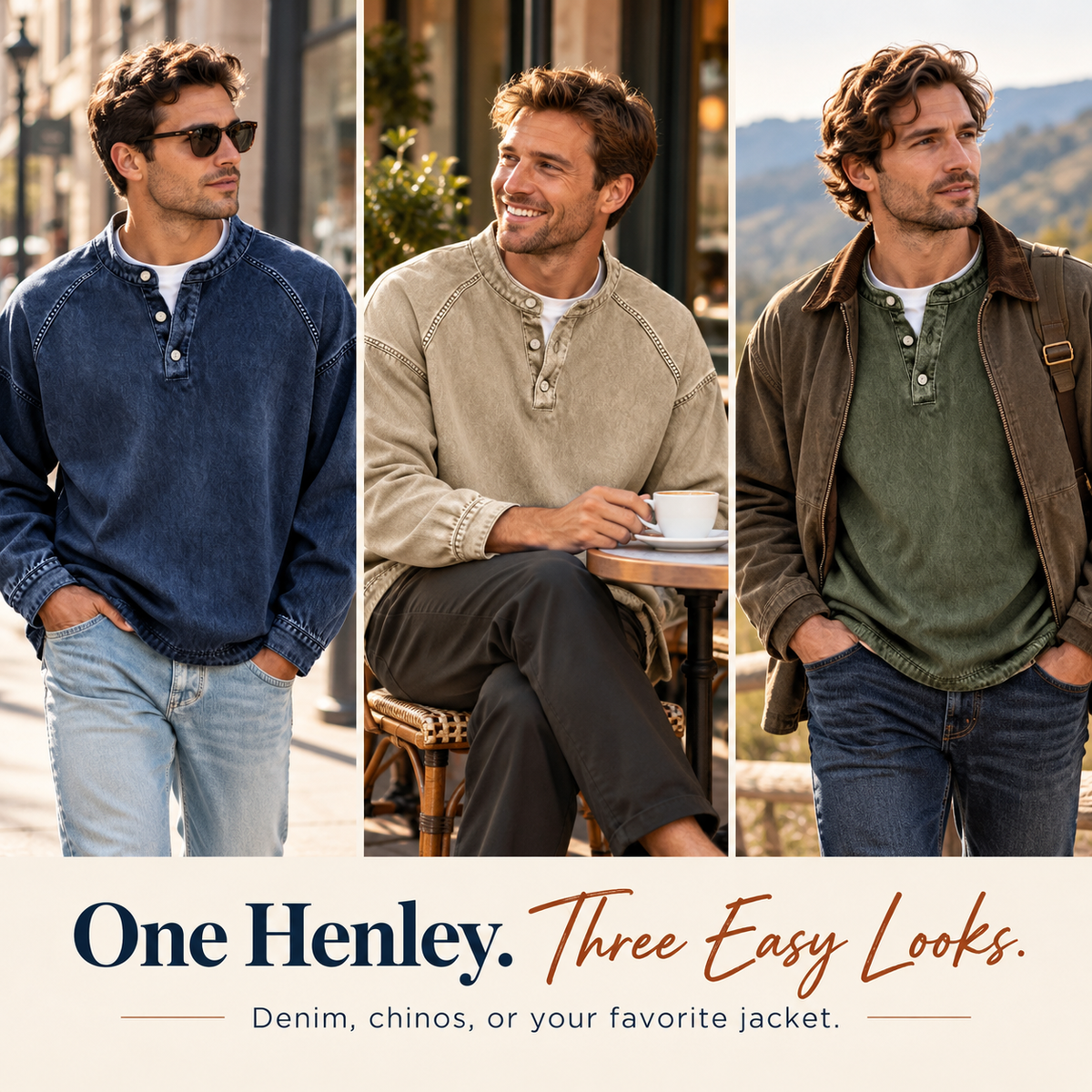 Vintage Wash Henley Sweatshirt | Casual Loose Fit Long Sleeve Top
