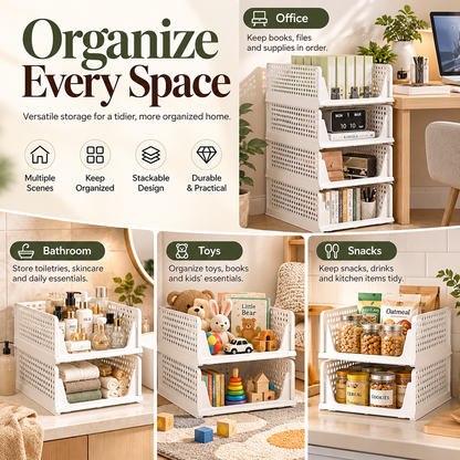 🧺 Stackable & Foldable Storage Basket – Space-Saving Closet Organizer