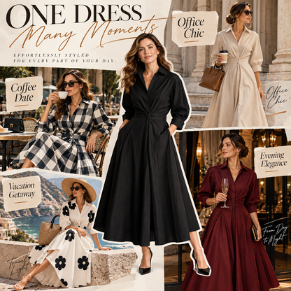 Minimalist Collared Long Sleeve Midi Dress | Office & Formal Wear