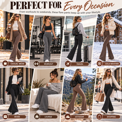 Women’s Fleece-Lined Flare Pants – High-Waisted with Pockets 🤎