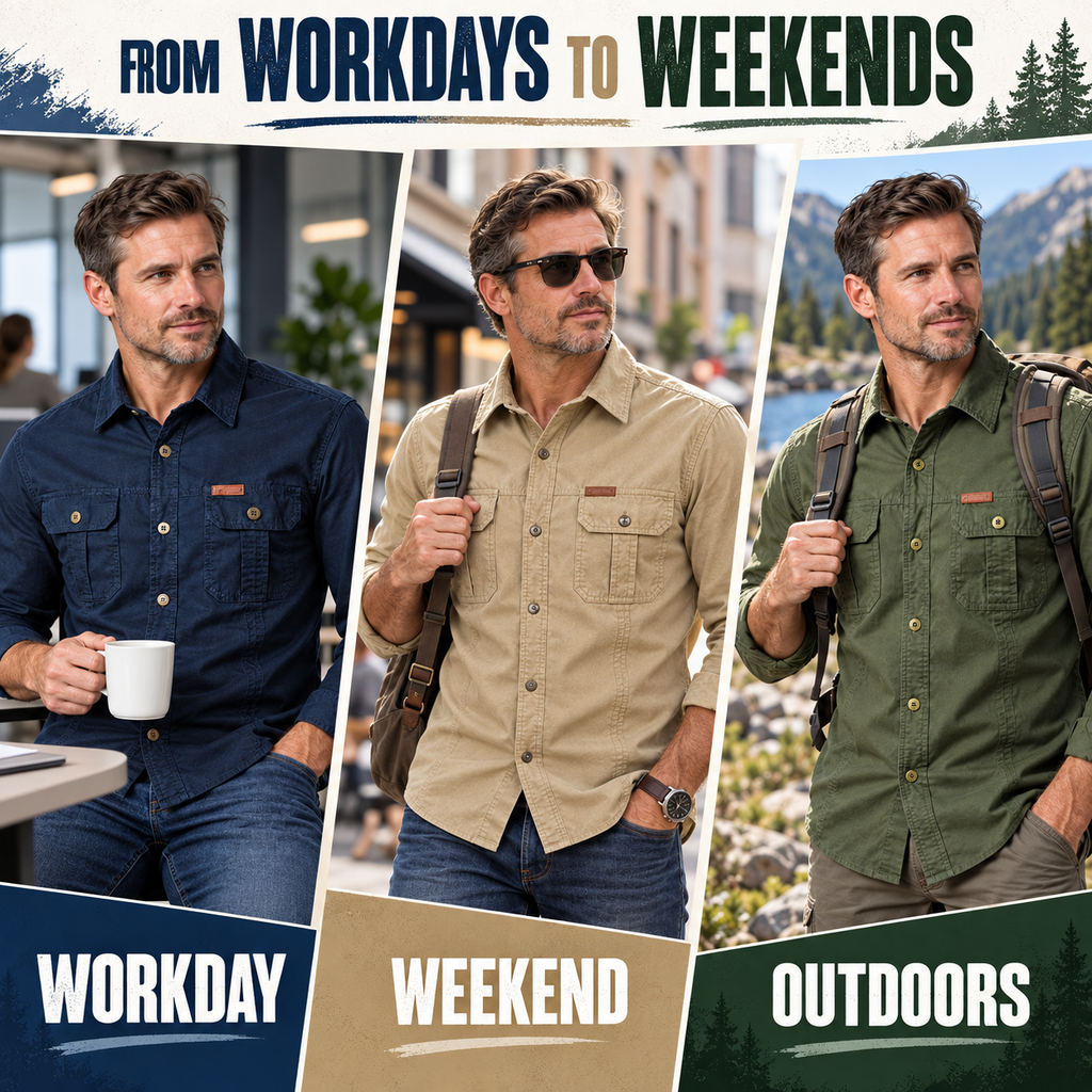 Men’s Rugged Utility Shirt – Long Sleeve Button-Up with Dual Chest Pockets