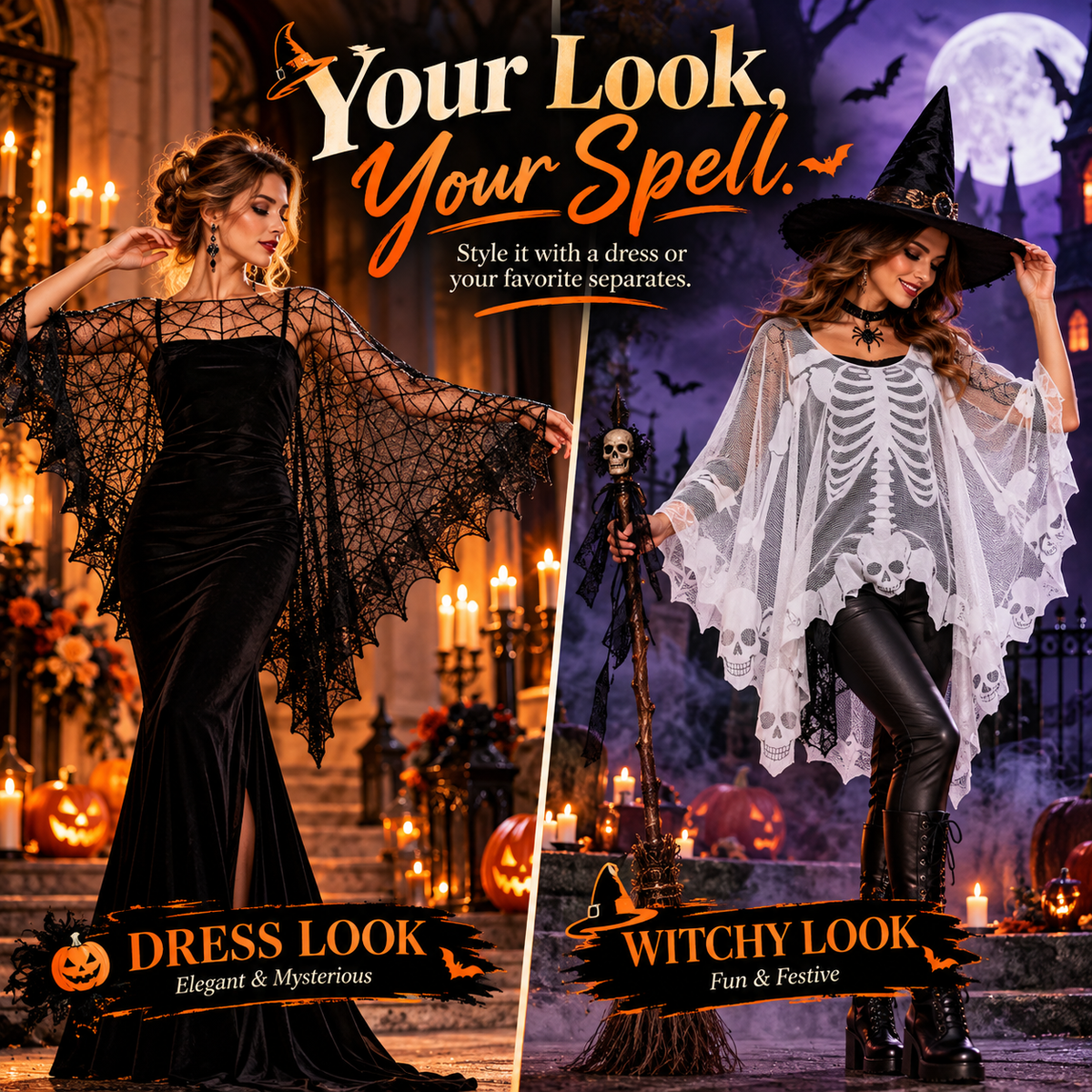 🕸️ Spooky Elegance Spiderweb Poncho | Loose Everyday Gothic Layering Cape