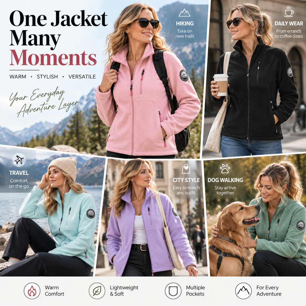 Women's Full-Zip Fleece Jacket with Warm Thermal Lining