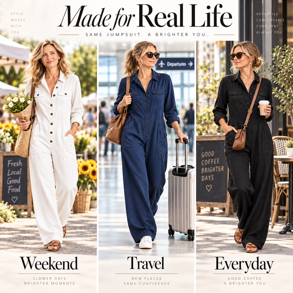 Women's 2026 New French Style Button-Front Full-Length Workwear Jumpsuit