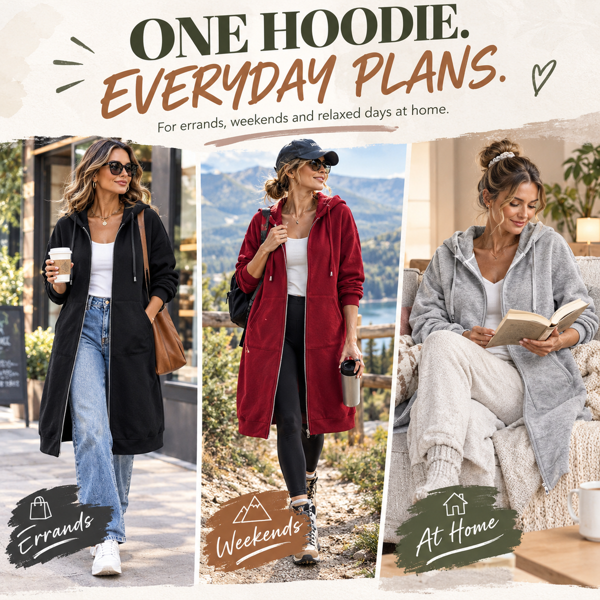 Women's Long Zip-Up Fleece Hoodie – Casual Oversized Full-Zip Outerwear with Pockets