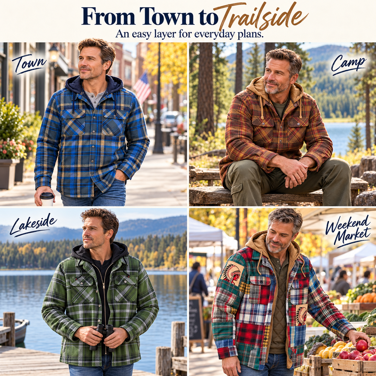 Men’s Quilted Flannel Hooded Shirt Jacket