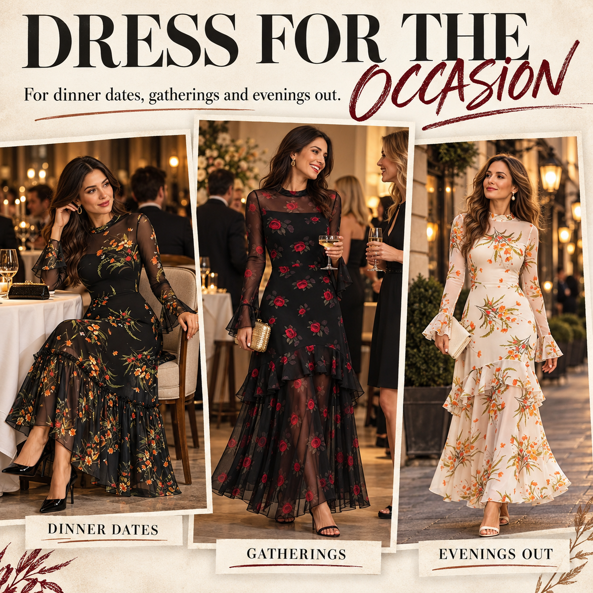 Vintage Floral Embroidered Mesh Long Sleeve Maxi Dress