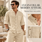 Men's Relaxed Mandarin Collar Shirt & Wide-Leg Pants Set