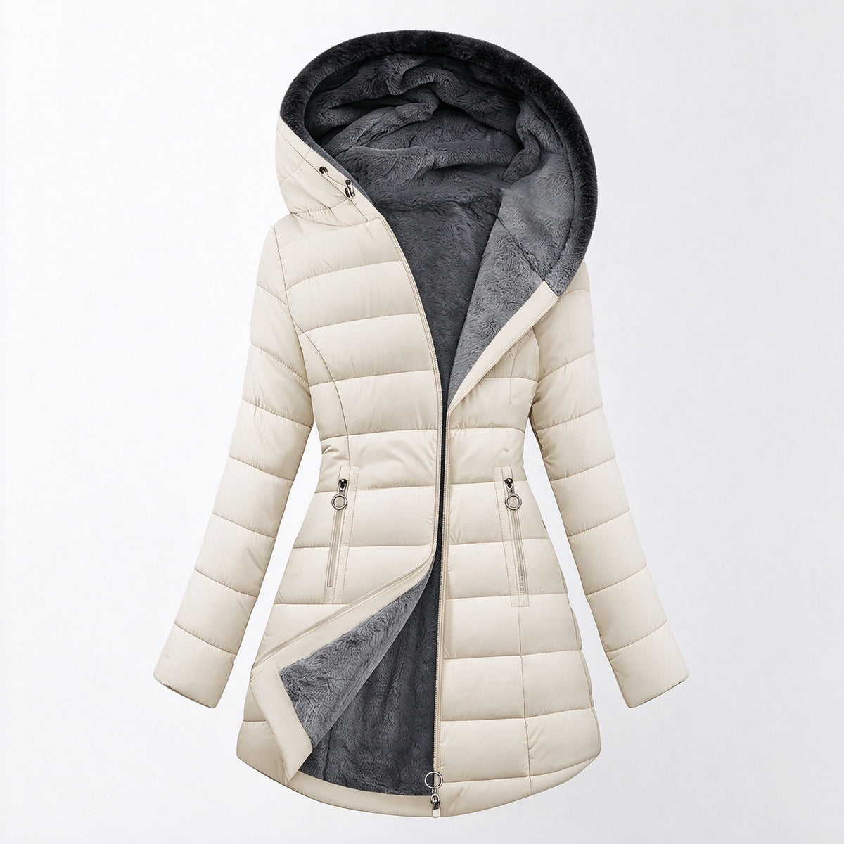 Stay Warm Without the Bulk: Women’s Plush-Lined Puffer Coat