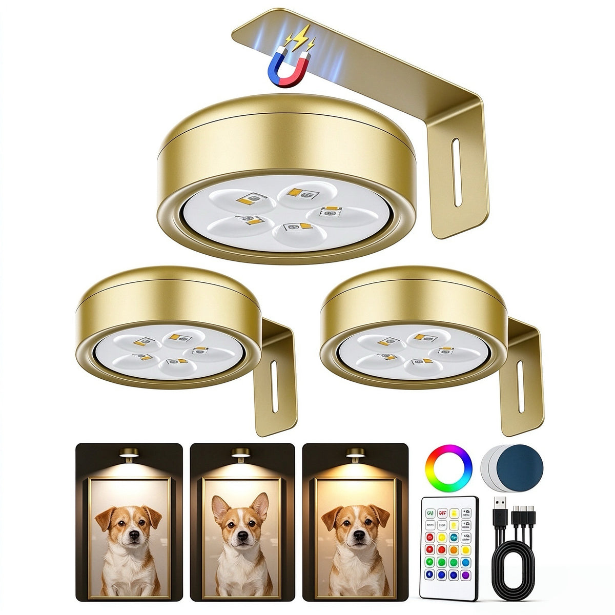 🖼️ Wireless Rechargeable Art & Frame Lights with Remote (Set of 3)