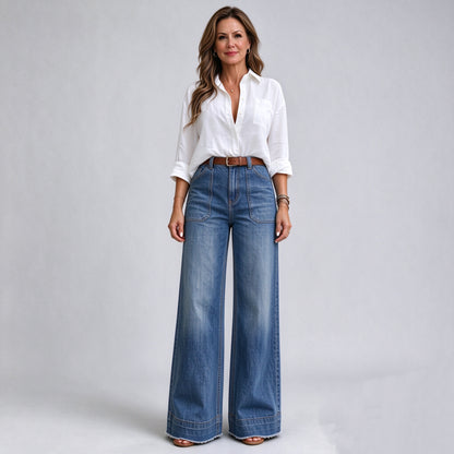 Vintage High-Waisted Wide-Leg Denim Jeans | Ultra-Soft Comfort & Relaxed Fit