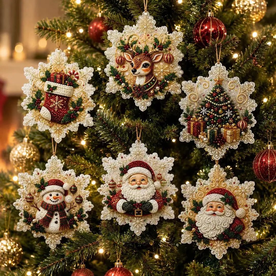 🎄🦌 6-Pack Christmas Diamond Painting Ornament Kit | Make Beautiful Hand‑Made Decorations🎁