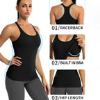 Ribbed Workout Tank Tops for Women with Built in Bra Tight Racerback Scoop Neck Athletic Top