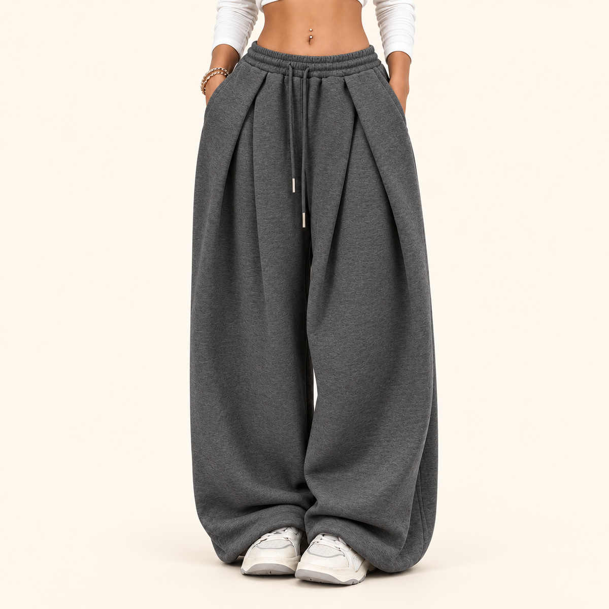 Women's High-Waist Pleated Wide-Leg Jogger Pants | Casual Baggy Sweatpants