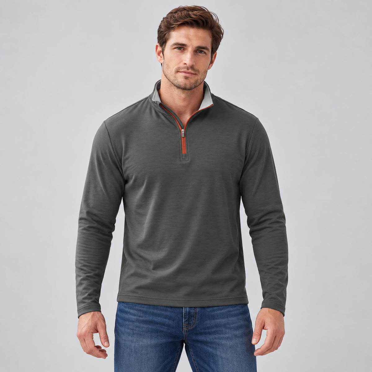 Men’s Quarter-Zip Pullover with Contrast Trim