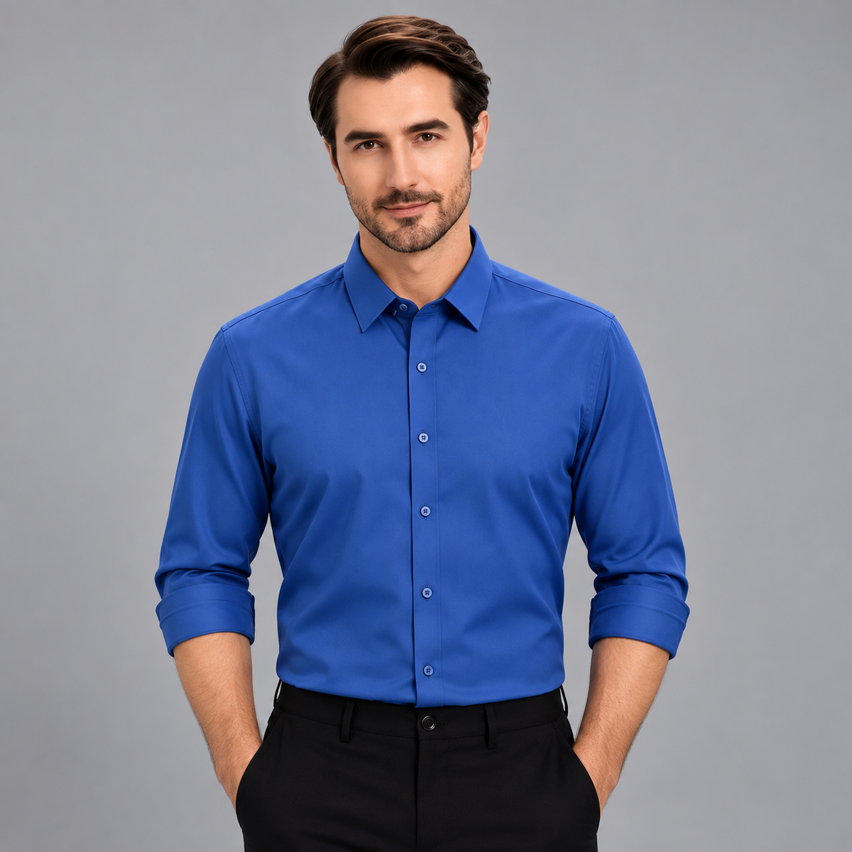 Men's Stretch Dress Shirt - Wrinkle-Resistant Long Sleeve Business Casual Button-Down