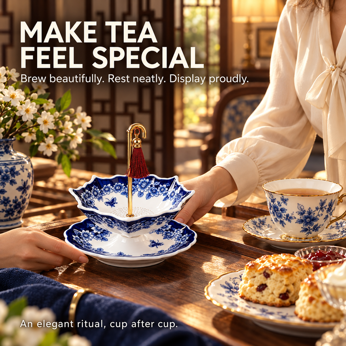 Elegant Umbrella Ceramic Tea Infuser for Refined Loose-Leaf Brewing