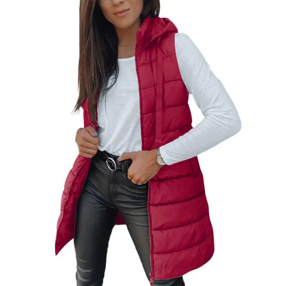 Hooded Long Puffer Vest Without the Bulk