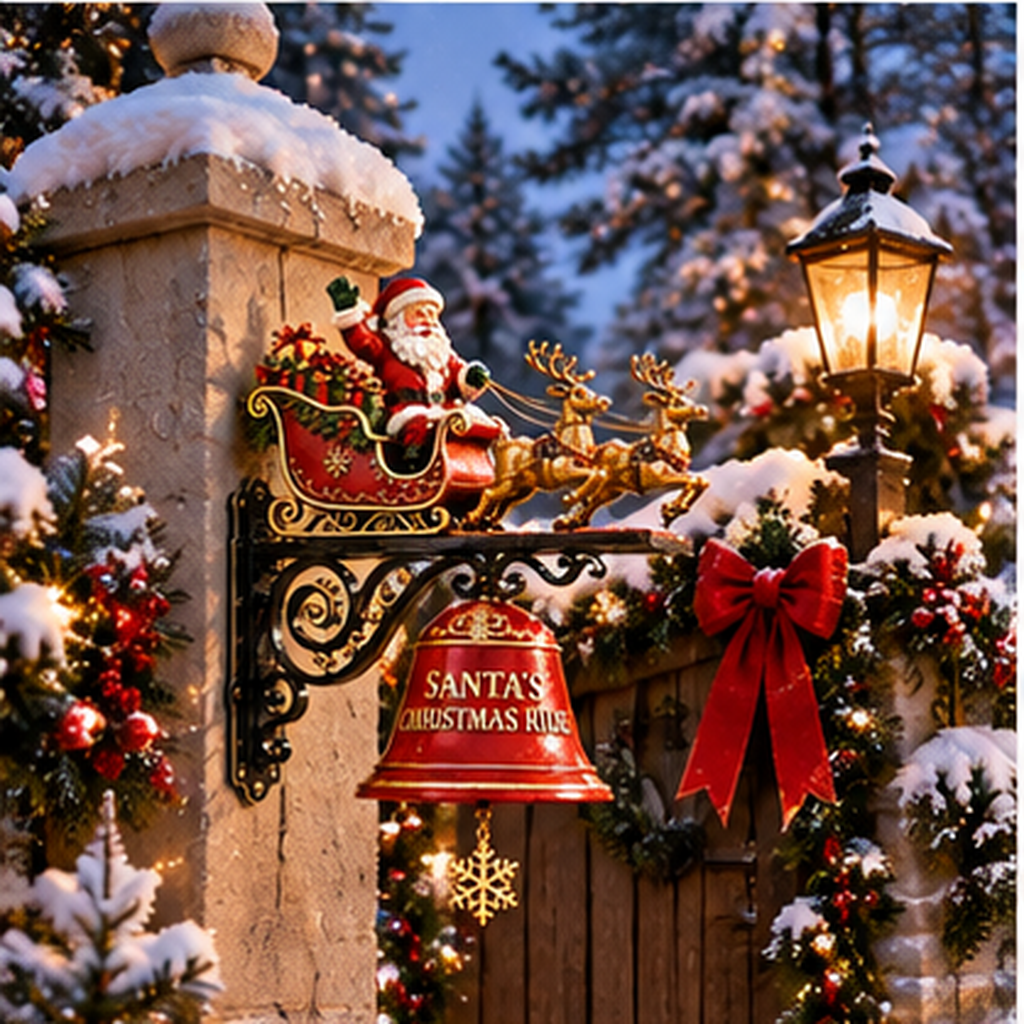 🎅Vintage Santa Claus & Reindeer Welcome Bell | Holiday Porch & Doorway Hanging Decor 🔔