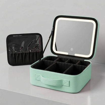 Portable Makeup Train Case with LED Lighted Mirror, 3 Lighting Modes & Adjustable Dividers